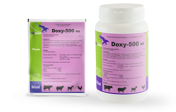 DOXY-500 WS, 500 mg/g milteliai geriamajam tirpalui ruošti